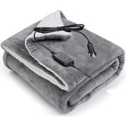 AmazingForLess Gray Faux Sherpa 12V Heated Fleece Car Blanket with Controller