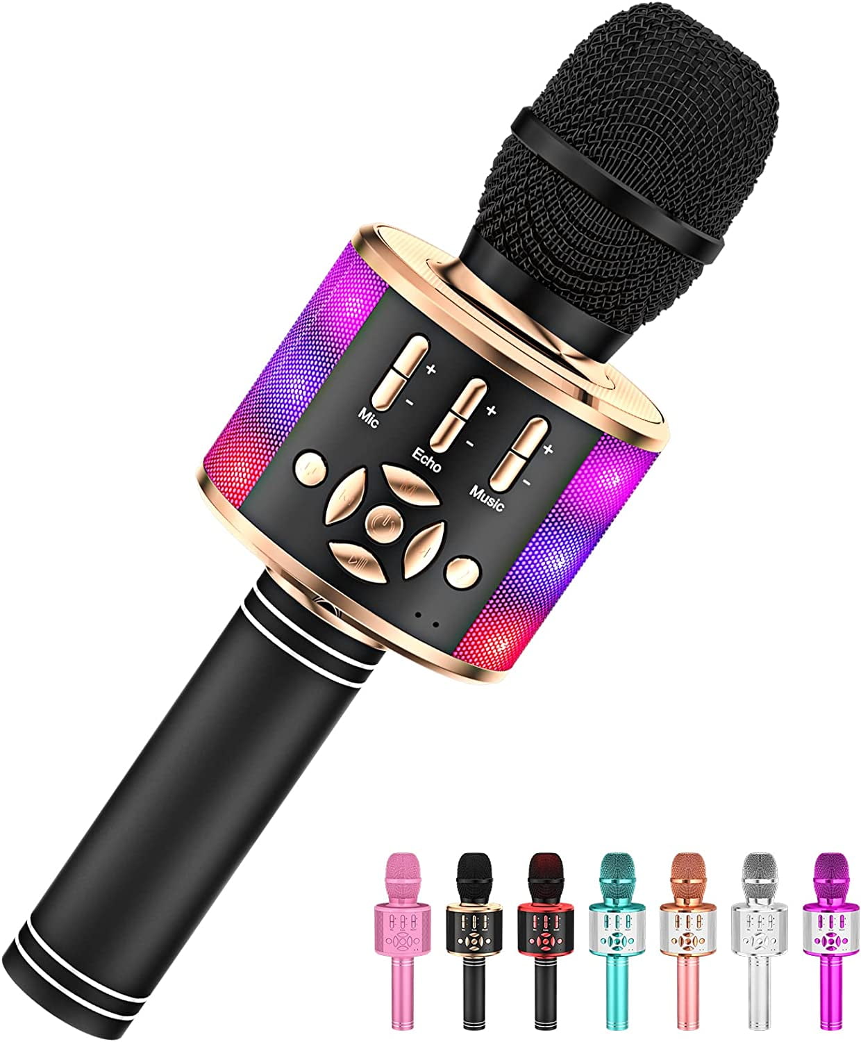 Amazmic Kids Karaoke Microphone Machine Toy Bluetooth Microphone Portable Wireless  Karaoke Machine Handheld with LED Lights, Gift for Children Adults Birthday  Party, Home KTV(Black Gold) 