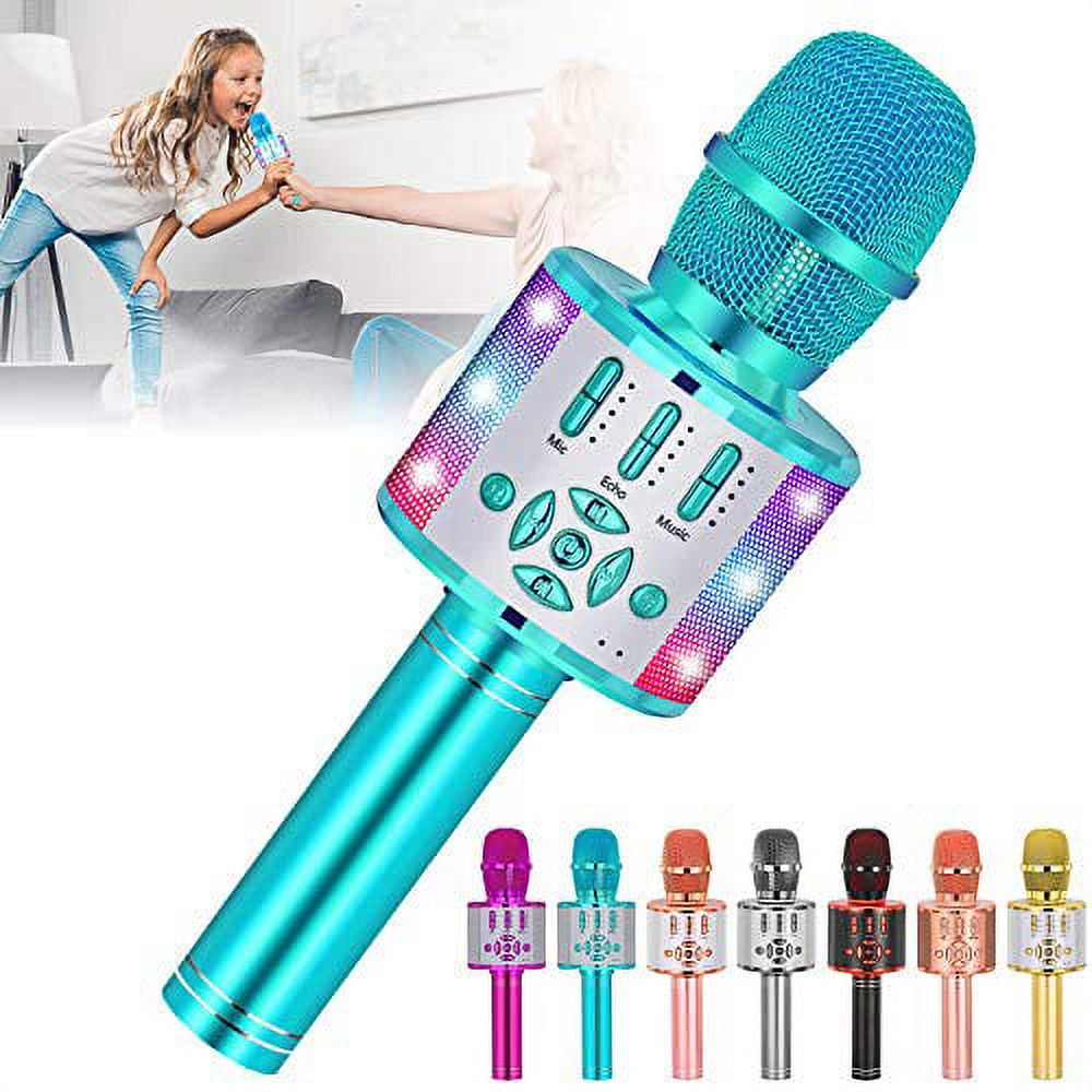 Amazmic Kids Karaoke Microphone Machine Toy Bluetooth Microphone Portable Wireless Karaoke Machine Handheld with LED Lights, Gift for Children Adults Birthday Party, Home KTV(Blue)