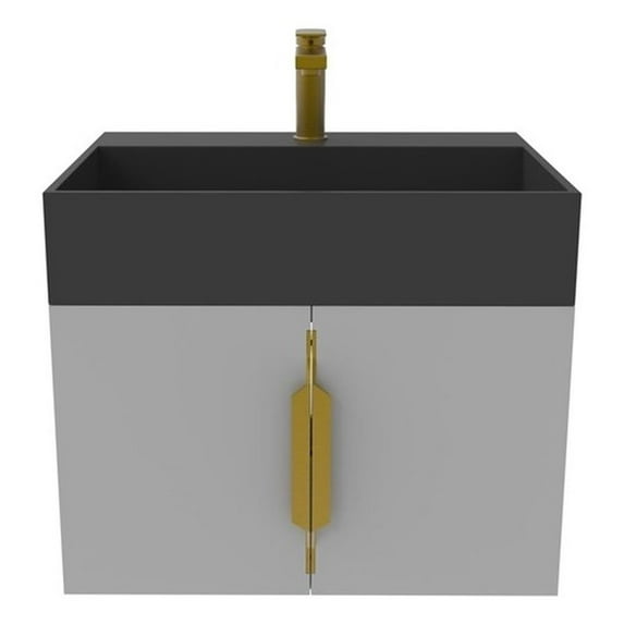 Amazon 24" Gray Wood Floating Vanity with Black Top and Gold Trim