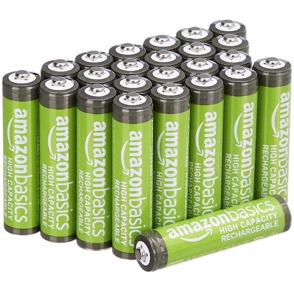 Amazon 24-Pack Rechargeable AAA NiMH High-Capacity Batteries, 850 mAh, 1.2V, Recharge up to 500x Times, Pre-Charged