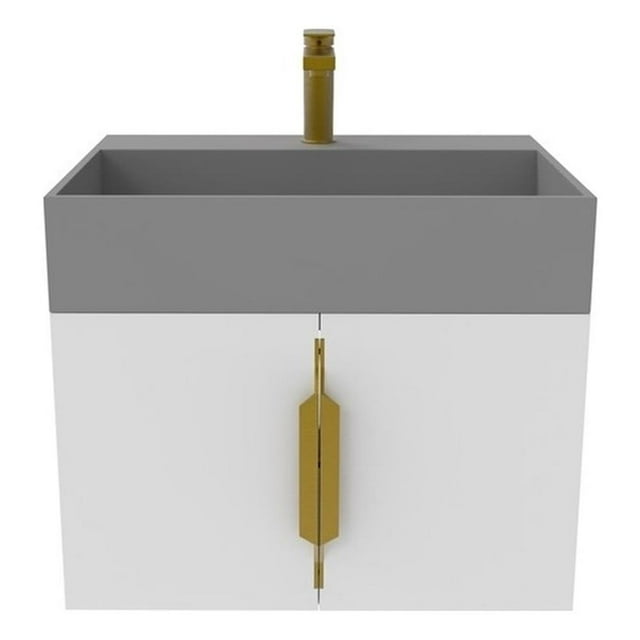 Amazon 24" White Wood Floating Vanity with Gray Top and Gold Trim