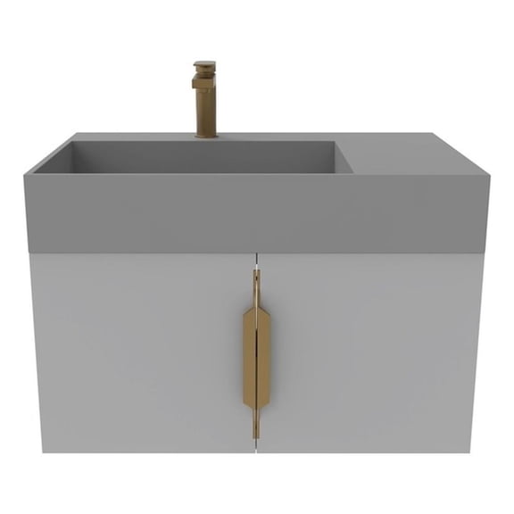 Amazon 30" Gray Wood Floating Vanity with Gray Top and Gold Trim