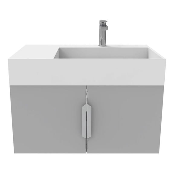 Amazon 30" Gray Wood Floating Vanity with White Top and Brushed Nickel Trim