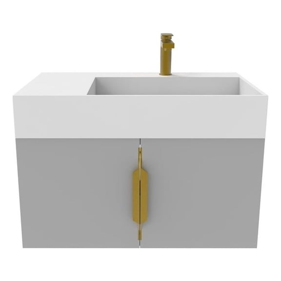 Amazon 30" Gray Wood Floating Vanity with White Top and Gold Trim
