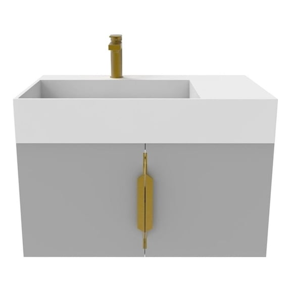 Amazon 30" Gray Wood Floating Vanity with White Top and Gold Trim