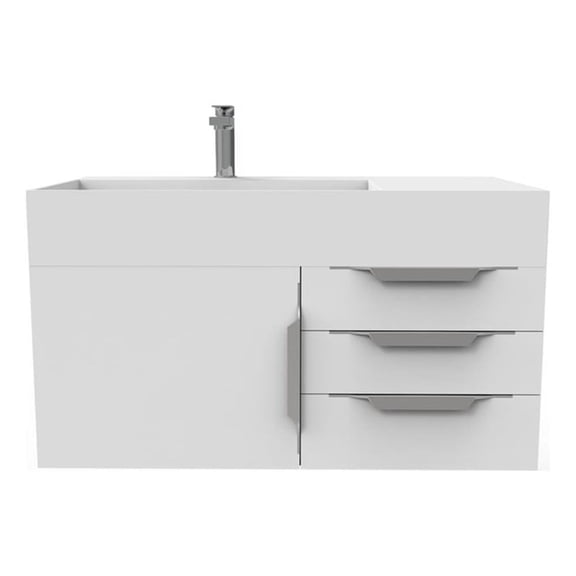 Amazon 36" White Wood Floating Vanity White  Left Top with Brushed Trim