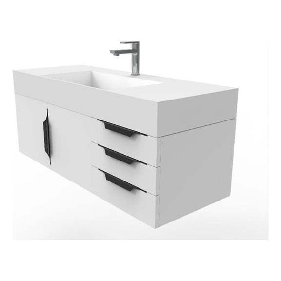 Amazon 48" White Wood Floating Vanity with White Top and Black Trim