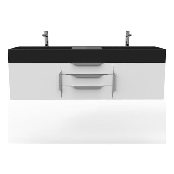 Amazon 60" White Wood Floating Vanity Black Top and Brushed Trim