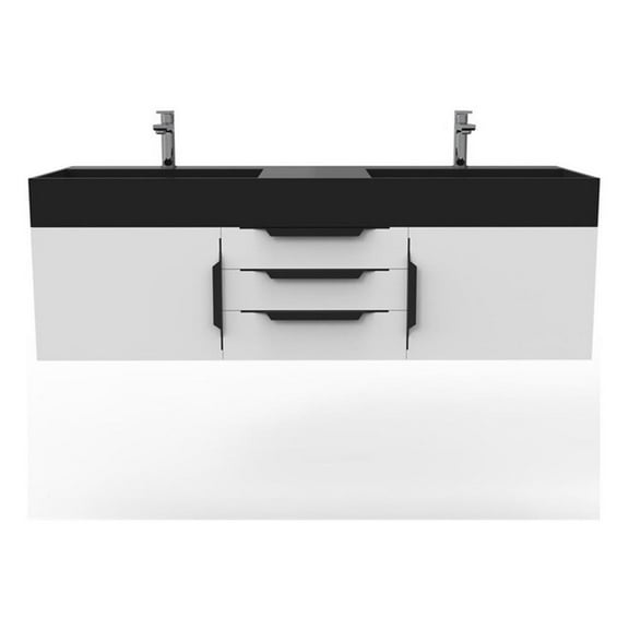 Amazon 60" White Wood Floating Vanity with Black Top and Black Trim