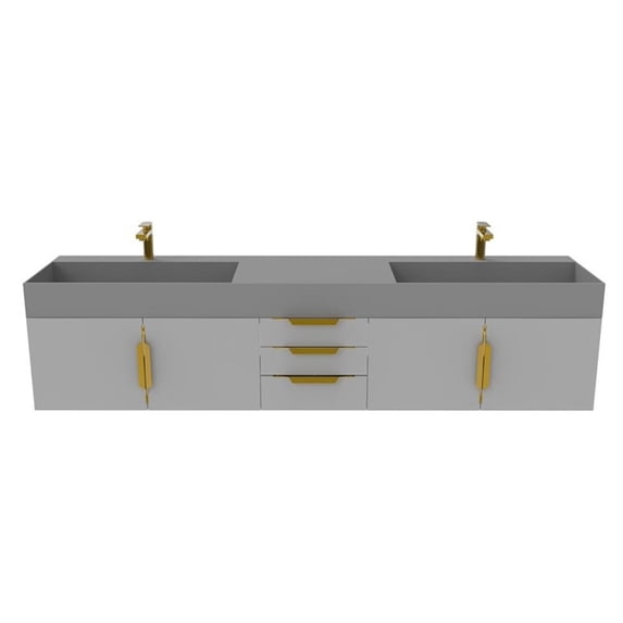 Amazon 84" Gray Wood Floating Vanity with Gray Top and Gold Trim