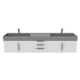 thumbnail image 1 of Amazon 84" White Wood Floating Vanity with Gray Top and Brushed Nickel Trim, 1 of 10