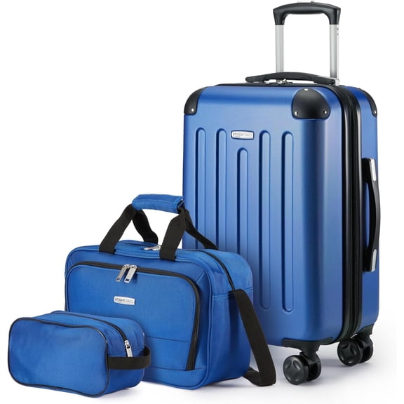 Basics 3-Piece Luggage Set, Including One Carry-On Luggage (22" Expandable Hardside Suitcase With 8 Spinner Wheels), One 15-inch Tote Bag, and One 10-inch Compact Travel Bag, Navy Blue