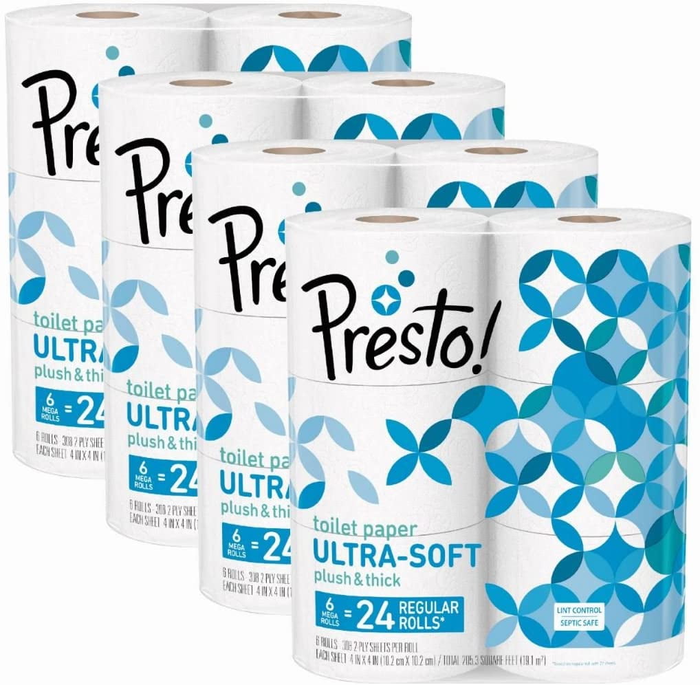   Brand - Presto! 2-Ply Toilet Paper, Ultra-Soft,  Unscented, 24 Rolls (4 Packs of 6), Equivalent to 120 regular rolls :  Health & Household