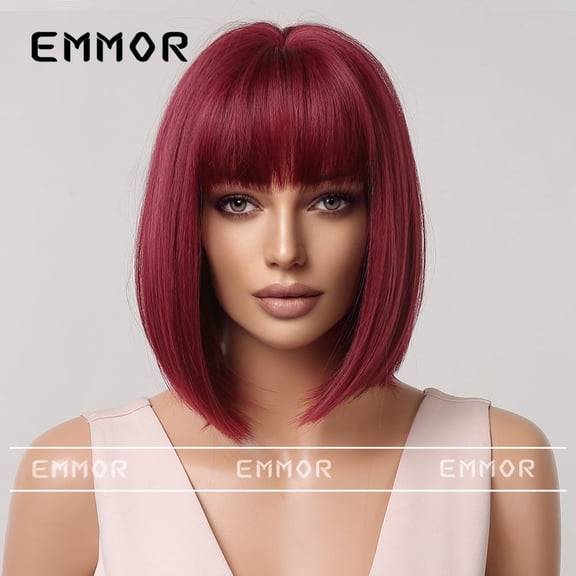 Amazon Cross-Border Fashion Hot-Selling Wig with Bangs Orange-Red Short Bob Full Wig for Women
