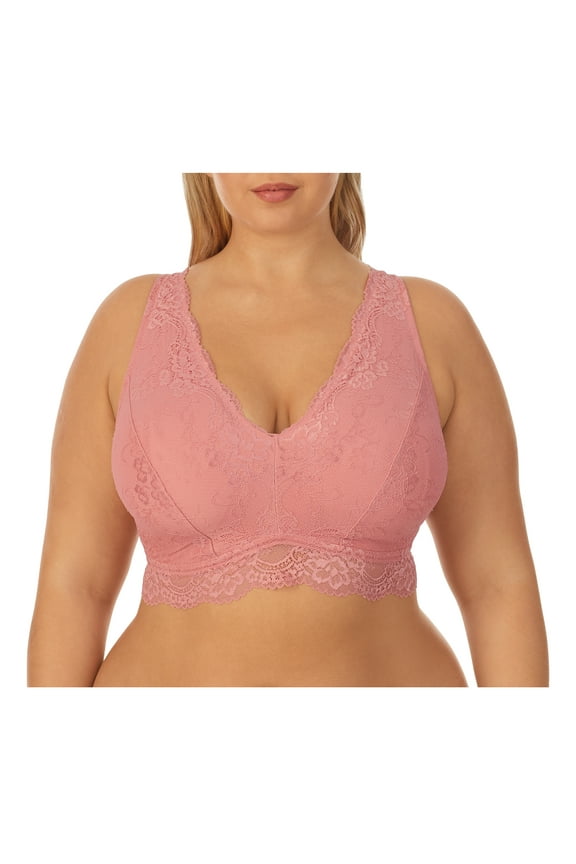 Dreamfit Underwear For Women Plus Size Full Coverage Wireless Lace Bralette With Adjustable Convertible Wide Straps -  4X Apricot