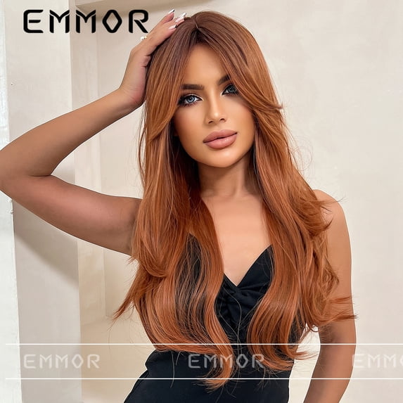 Amazon European and American Caucasian Women's Wig Side Part Bangs Scottish Gradient Orange Long Straight Hair with Curly Ends Wig
