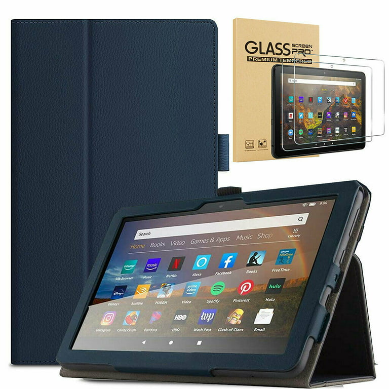 Fire HD 10 (11th Generation, 2021 Released) Case With Screen  Protector, Epicgadget PU Leather Stand Cover with 2 Pieces Tempered Glass  for New Fire HD 10 latest model (2021 release) (Blue) 