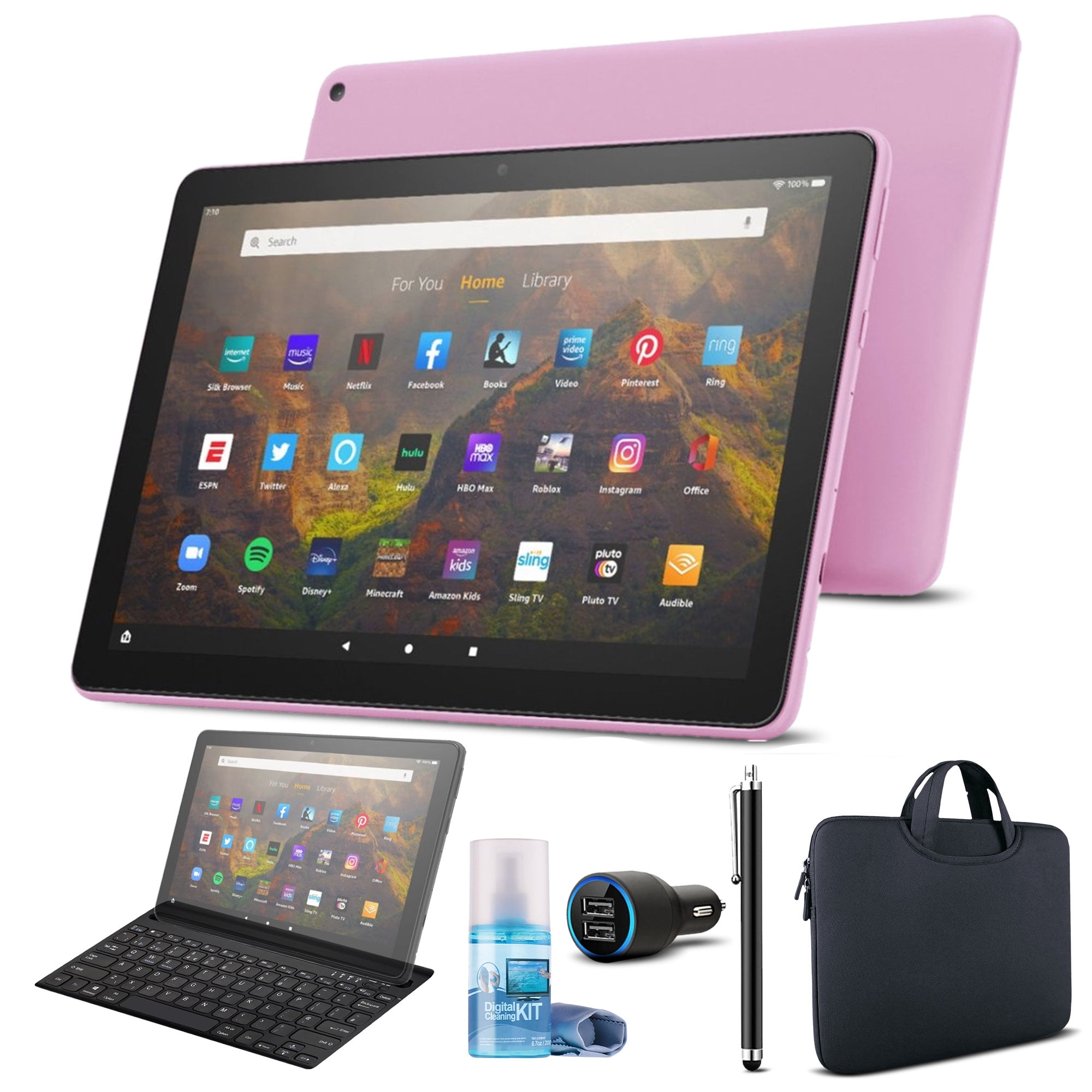 Fire HD 10 32GB 10.1 Tablet (2021) - Lavender Bundle with Zipper  Sleeve + Keyboard with Stand + Car Adapter + Stylus + Screen Cleaner 