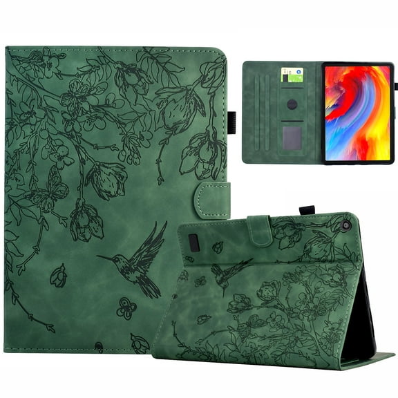 for Amazon Fire HD 7 2019/2017/2015 Tablet Case, PU Leather Embossed Flower Pattern Cover with Multi-Angle Flip Stand & Card Slots Protective Cover Case for Amazon Fire HD 7 2019/2017/2015, Green