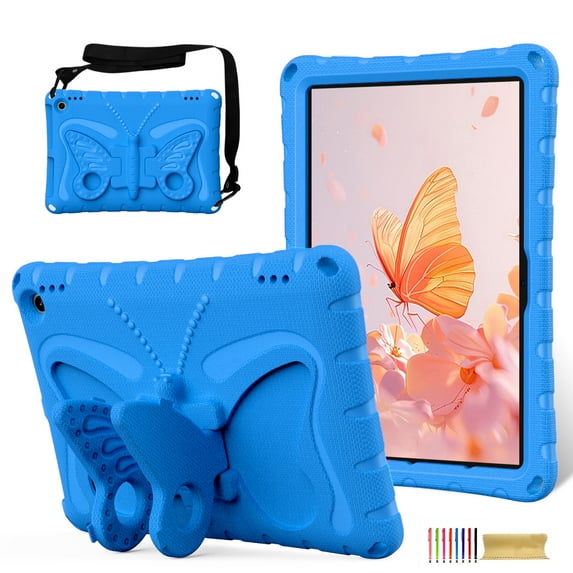 for Amazon Fire HD10/HD10 Plus 13th Generation 2023 Case with Crossbody Strap, Butterfly Stand Cute Kids Friendly Shockproof Protective Heavy Duty Case Cover for Fire HD10/HD10 Plus 2023 - Blue
