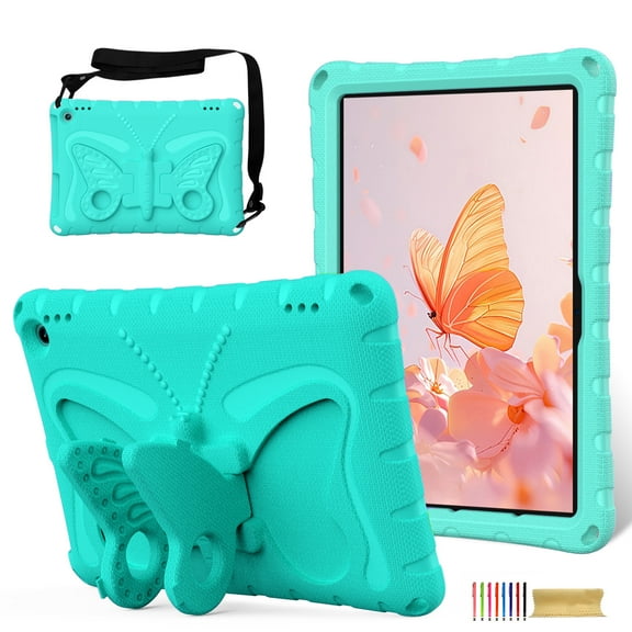 for Amazon Fire HD10/HD10 Plus 13th Generation 2023 Case with Crossbody Strap, Butterfly Stand Cute Kids Friendly Shockproof Protective Heavy Duty Case Cover for Fire HD10/HD10 Plus 2023 - Mint
