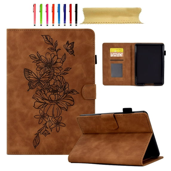 for Amazon Kindle 11th Generation 2022, Premium PU Leather Cover/Smart Folio with Dual Stand & Auto Sleep/Wake Case with Pen Slot & Card Slots for Amazon Kindle 11th Gen 2022, Brown