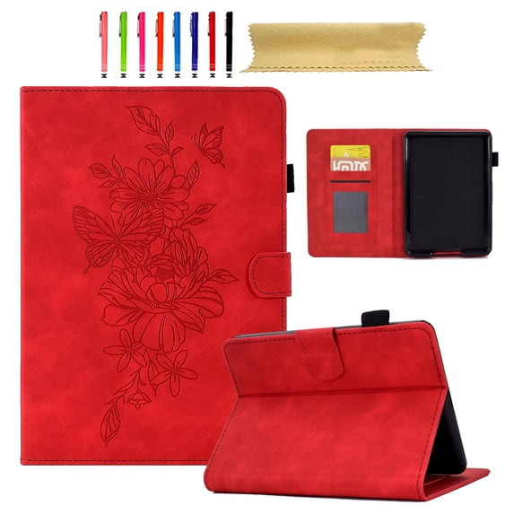 for Amazon Kindle 11th Generation 2022, Premium PU Leather Cover/Smart Folio with Dual Stand & Auto Sleep/Wake Case with Pen Slot & Card Slots for Amazon Kindle 11th Gen 2022, Red