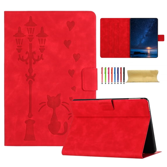 for Amazon Kindle 11th Generation (2022 Release) Folio Flip Case, Embossed PU Leather Case with Smart Auto Wake / Sleep & Adjustable Stand (3 Anti-Slip Strips) with Card Slots, Red