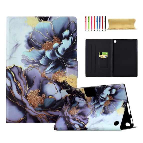 for Amazon Kindle Fire 7 12th Gen 2022 Case, Pattern PU Leather Full Body Protective Adjustable Stand Cover with Card Pocket Folio Flip Case Cover for Fire 7 12th Generation, Peony Flower