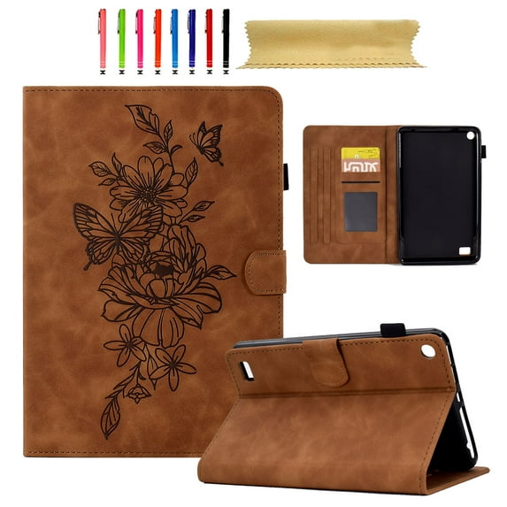for Amazon Kindle Fire 7 2015/2017/2019, Premium Luxury PU Leather Cover/Smart Folio with Dual Stand & Auto Sleep/Wake Case Cover with Pen Slot & Card Slots for Fire 7 2015/2017/2019, Brown