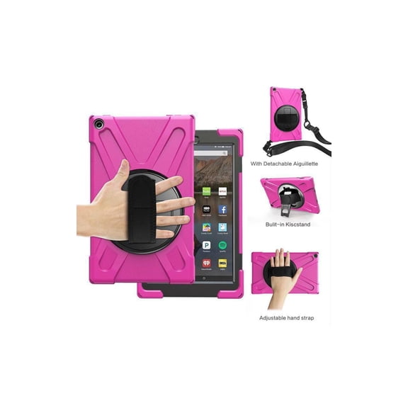 Amazon Kindle Fire HD 10 2017 2018 2019 Case Shockproof Protective Cover with Rotating Hand Strap Carrying Shoulder Strap and Kickstand