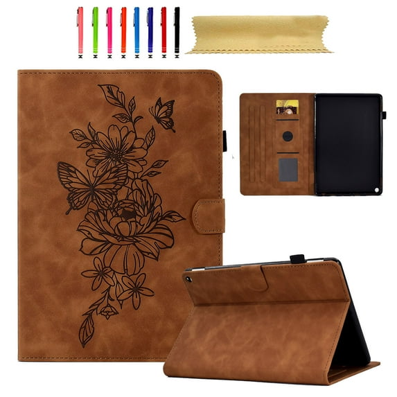 for Amazon Kindle Fire HD/HD8 Plus 2024/2022/2020, Premium PU Leather Cover/Smart Folio with Dual Stand & Auto Sleep/Wake Case with Pen Slot & Card Slots for Fire HD/HD8 Plus 2024/2022/2020, Brown