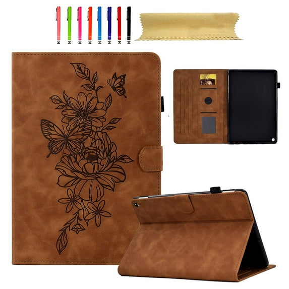 for Amazon Kindle Fire HD10/HD10 Plus 11th Generation (2021), Premium PU Leather Cover/Smart Folio with Dual Stand & Auto Sleep/Wake Case with Pen Slot & Card Slots, Brown