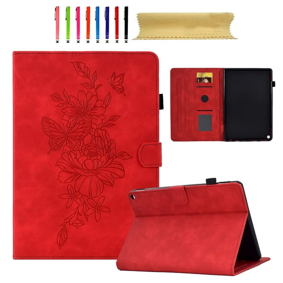for Amazon Kindle Fire HD10/HD10 Plus 11th Generation (2021), Premium PU Leather Cover/Smart Folio with Dual Stand & Auto Sleep/Wake Case with Pen Slot & Card Slots, Red