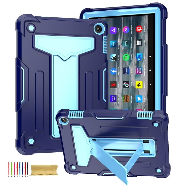 for  Kindle Fire HD8 2022 Tablet Case, Silicone Hard Back Kids  Friendly Cover Built in Stand Shockproof Heavy Duty Protection for   Kindle