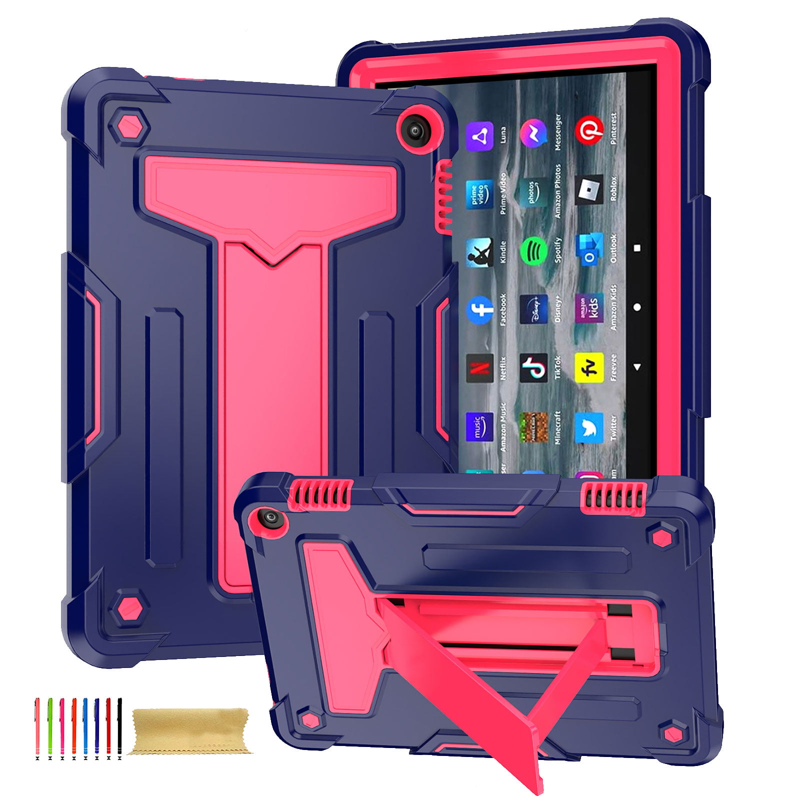 for  Kindle Fire HD8 2022 Tablet Case, Silicone Hard Back Kids  Friendly Cover Built in Stand Shockproof Heavy Duty Protection for   Kindle