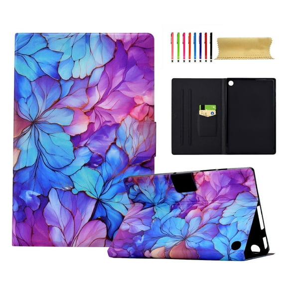 for Amazon Kindle Fire HD8 / HD8 Plus 2020/2022/2024 Case, Pattern PU Leather Full Body Protective Adjustable Stand Cover with Card Pocket Folio Flip Case Cover, Petal