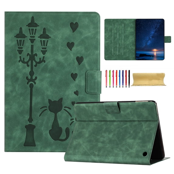 for Amazon Kindle Fire HD8 / HD8 Plus 2020/2022/2024 Folio Flip Case, Embossed PU Leather Case with Smart Auto Wake / Sleep & Adjustable Stand (3 Anti-Slip Strips) with Card Slots, Green