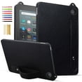 thumbnail image 1 of for Amazon Kindle Fire HD8 / HD8 Plus 2020/2022/2024 Slim PU Leather Back Case, Classic Business Wristband Shockproof Drop Protective Heavy Duty Protection Tablet Case Cover for Men Women - Black, 1 of 5