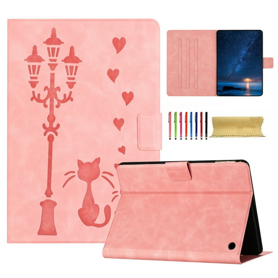 for Amazon Kindle Fire HD8 / HD8 Plus 2020/2022 Folio Flip Case, Embossed PU Leather Case with Smart Auto Wake / Sleep & Adjustable Stand (3 Anti-Slip Strips) with Card Slots, Pink