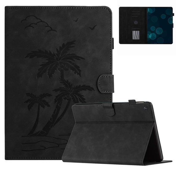 for Amazon Kindle Fire HD8 / HD8 Plus 2020/2022 Smart Auto Sleep/Wake Cover with Pencil Holder, Tree Pattern PU Leather Card/Stylus Holder Folding Stand Anti-Scratch Cover, Black