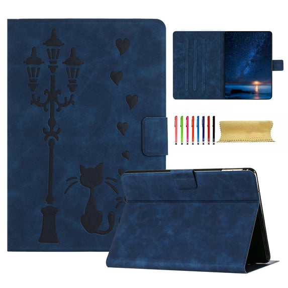 for Amazon Kindle Paperwhite (11th Generation) 2021 Folio Flip Case, Embossed PU Leather Case with Smart Auto Wake / Sleep & Adjustable Stand (3 Anti-Slip Strips) with Card Slots, Blue