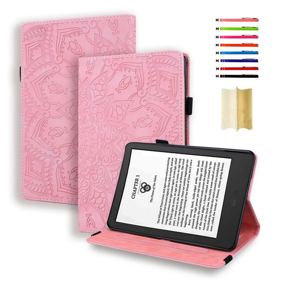 For Amazon Kindle Paperwhite,Floral Embossed PU Leather Wallet Stand Case with Auto Wake/Sleep for All-New Kindle Paperwhite1/2/3/4 (Fits 2012, 2013, 2015 and 2016 2018 Versions),Pink