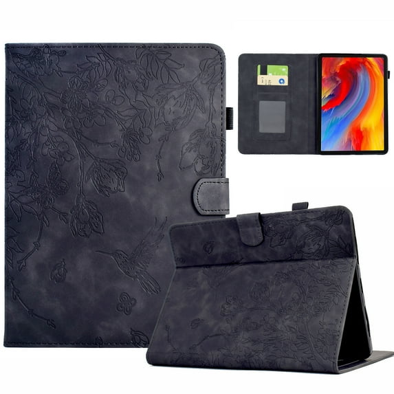 for Amazon New Kindle 2024 6 Inch Tablet Case, PU Leather Embossed Flower Pattern Cover with Multi-Angle Flip Stand & Card Slots Protective Cover Case for Kindle 11th Gen 6 Inch 2022, Black