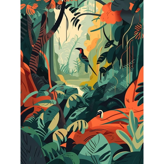 Amazon Rainforest Diverse Flora and Tropical Birds Extra Large XL Wall Art Poster Print