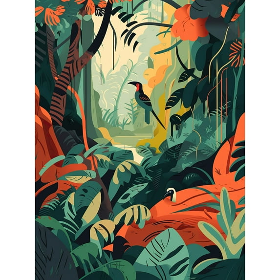 Amazon Rainforest Diverse Flora and Tropical Birds Large Wall Art Poster Print Thick Paper 18X24 Inch