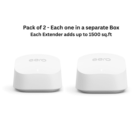 Amazon eero 6 mesh wifi add-on extender- Add up to 1,500 sq. ft. of Wi-Fi 6 coverage ( 2 pack )