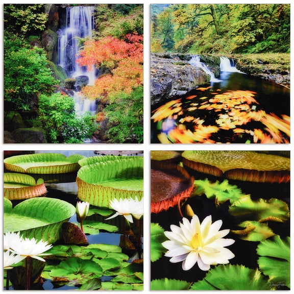 "Amazon's Water Lilies" Frameless Free Floating Reverse Printed Tempered Glass Nature Scapes Wall Art