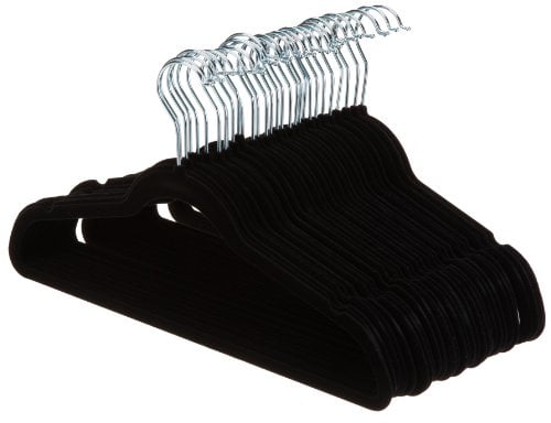 Amazon Basics Slim Velvet Non-Slip Space Saving Suit Clothes Hangers for Closet Organization, Black/Silver, 30-Pack